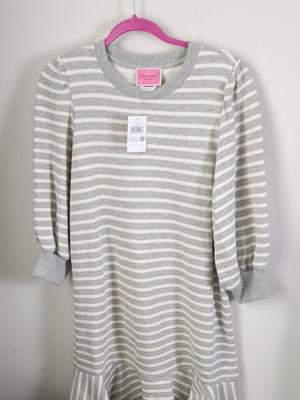 kate spade Gray and White Striped Puff-Sleeve Dress